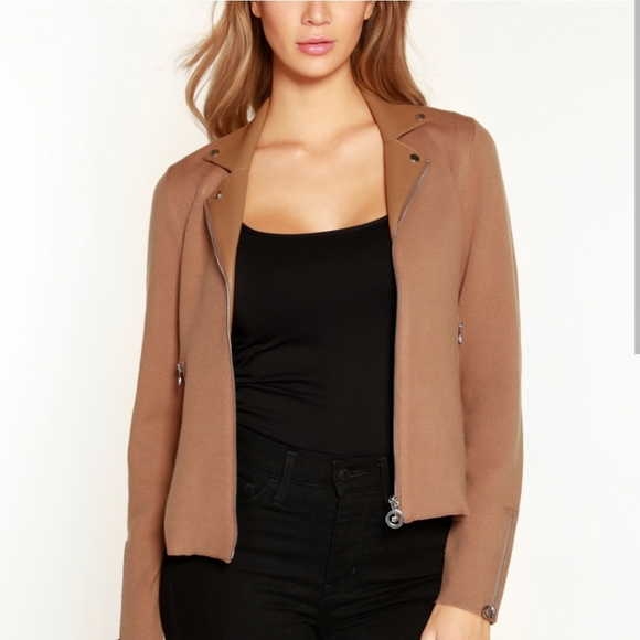 Belldini Black Label Plus Size Motorcycle Sweater Jacket. Almond. Nude Brown 2X. - Picture 4 of 14